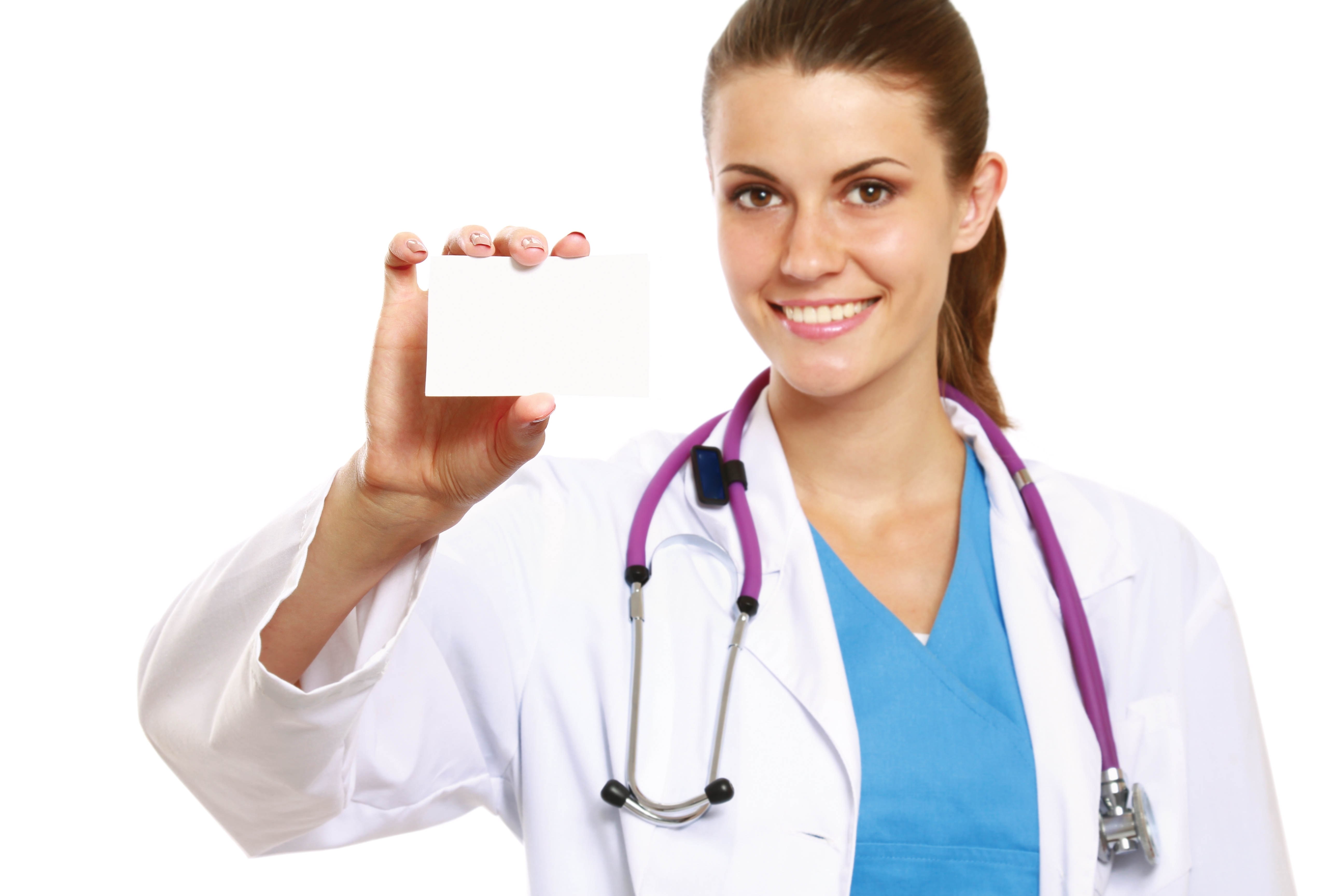 doctor holding blank card