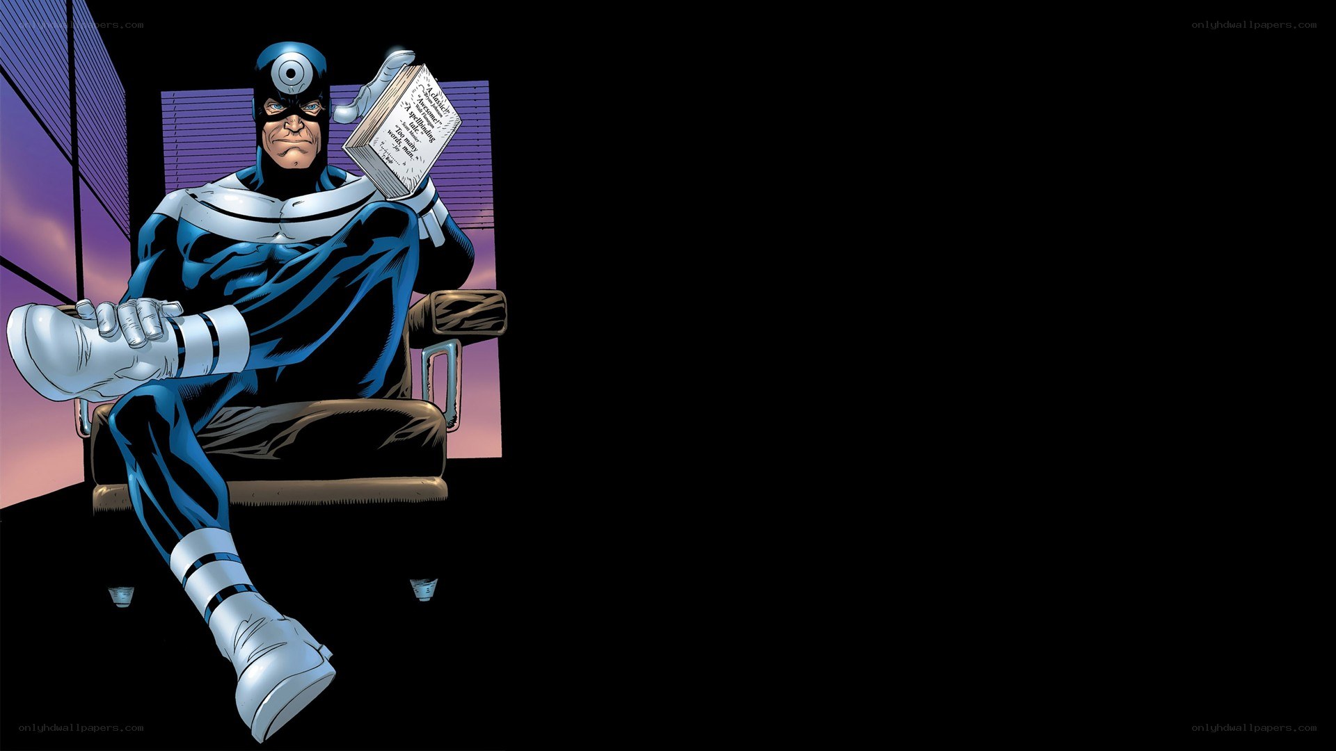 Doctor Manhattan reading a book