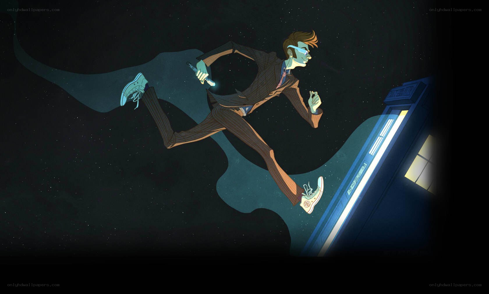 doctor running through space