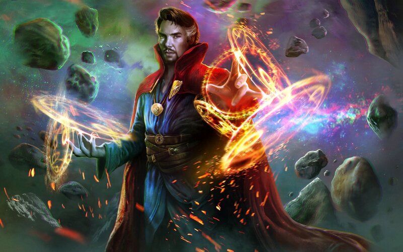 Doctor Strange Casting Spell — Blue, Dramatic, Digital Art, Magic, Asteroids
