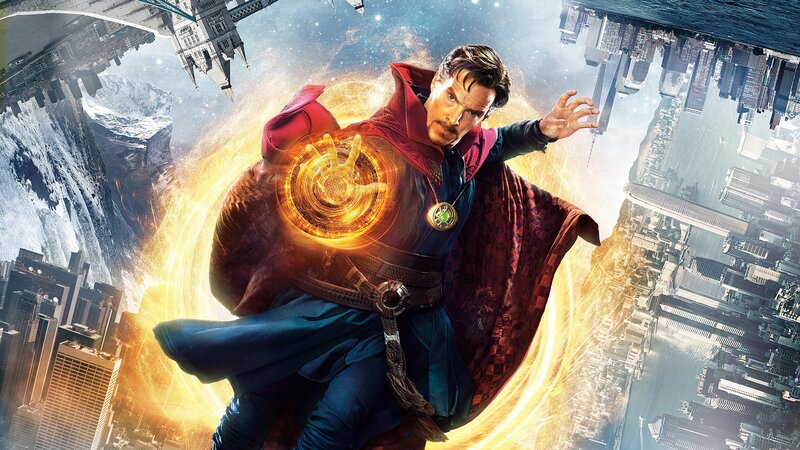 Doctor Strange Casting Spell — Red, Dramatic, Digital Art, Cityscape