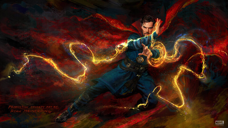 Doctor Strange Casting Spell — Red, Dramatic, Digital Art, Magic
