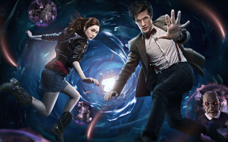 Doctor Who and companion in action