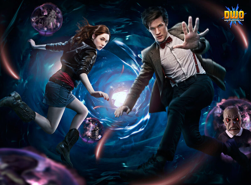 Doctor Who and companion in time vortex