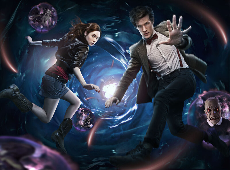 Doctor Who and companion in time vortex