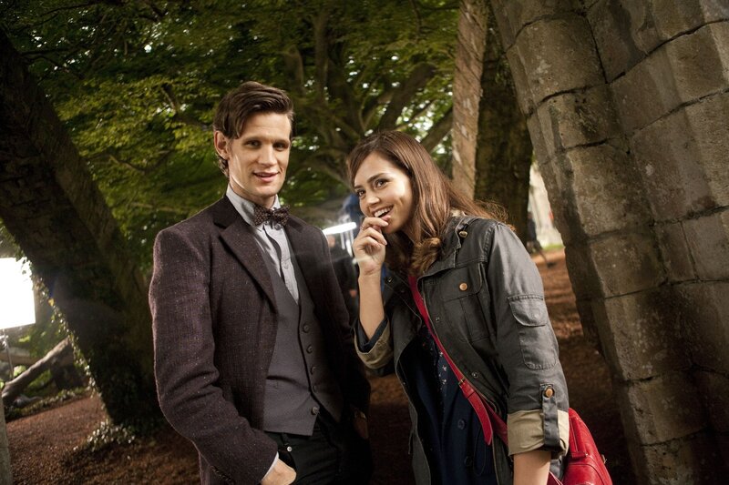 Doctor Who and companion on set