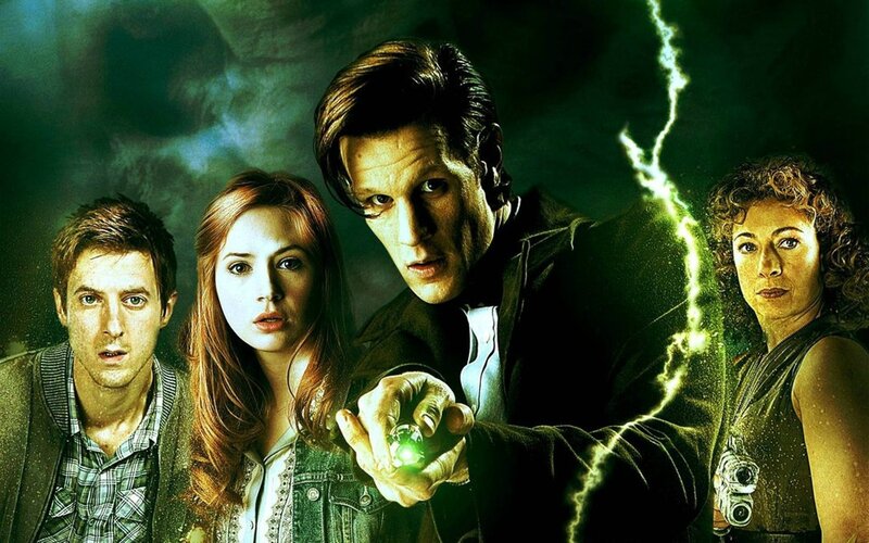 Doctor Who cast with sonic screwdriver