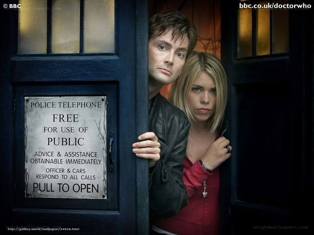 Doctor Who characters at TARDIS door