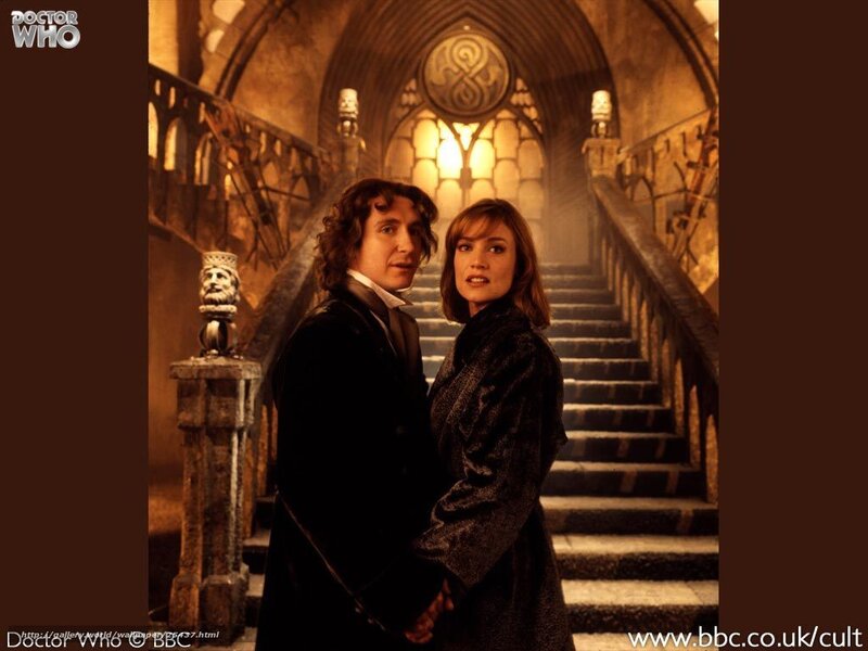 Doctor Who characters in a grand hall