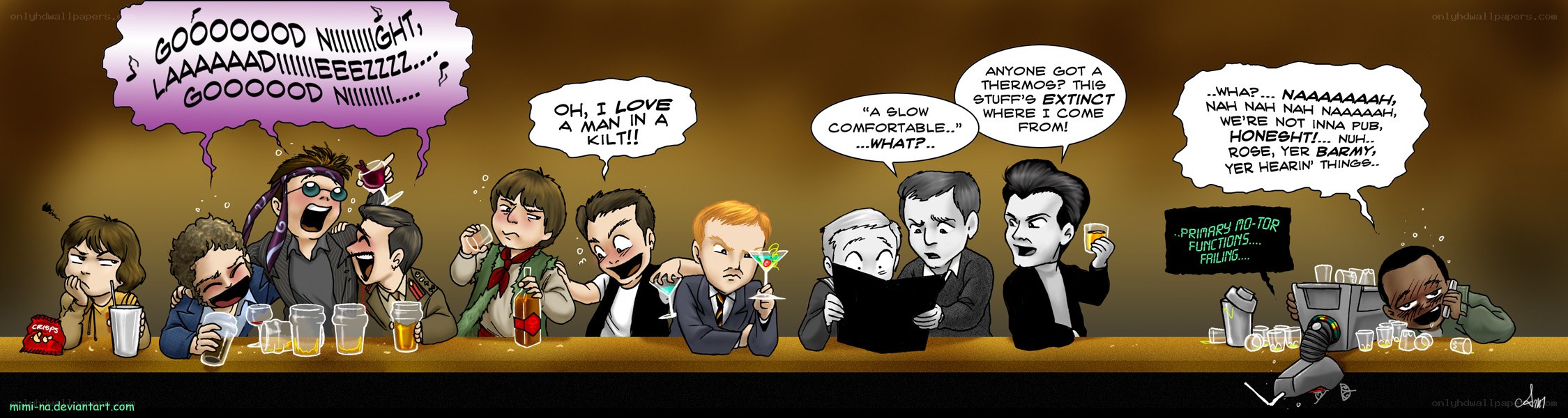 Doctor Who characters in a pub