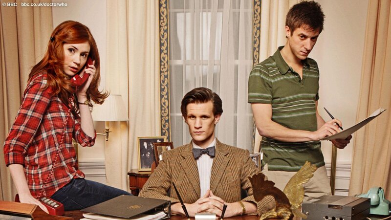 Doctor Who characters in office scene
