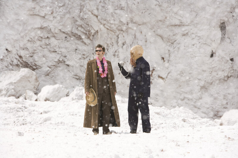 Doctor Who in snowy landscape