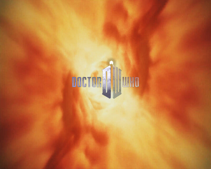 Doctor Who logo on fiery background