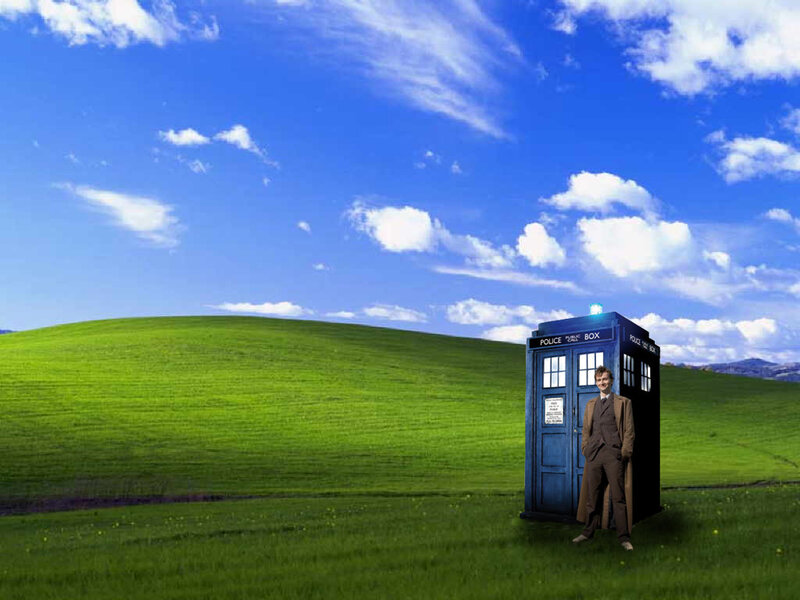 Doctor Who on a green hill