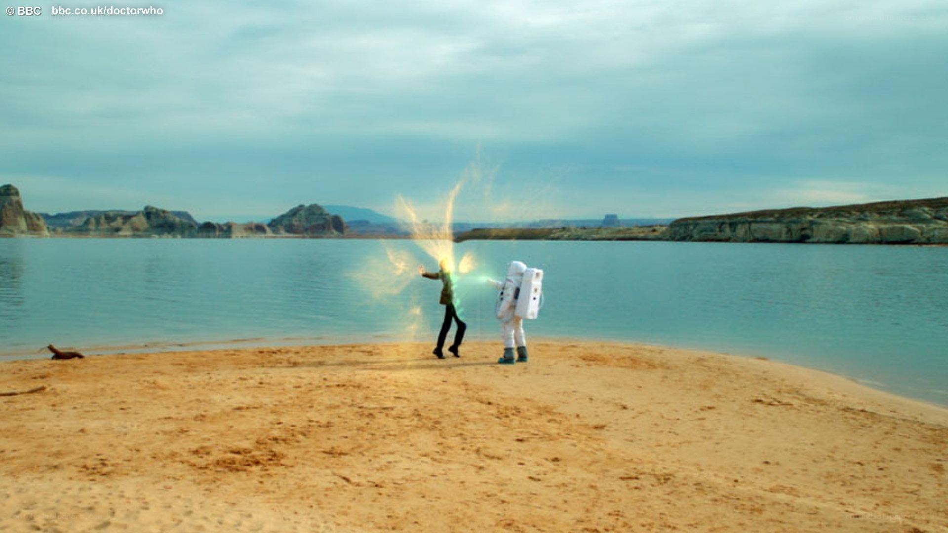 Doctor Who scene on alien beach