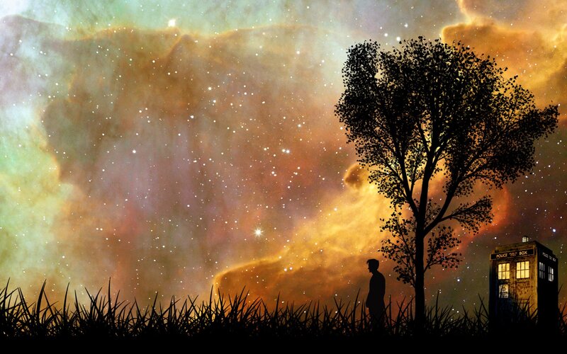 Doctor Who silhouette under stars