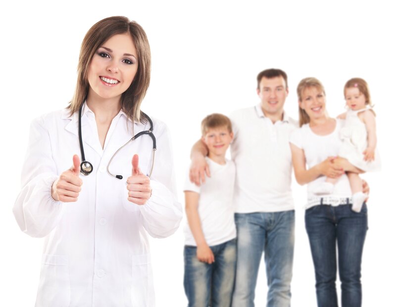 Doctor with family in background