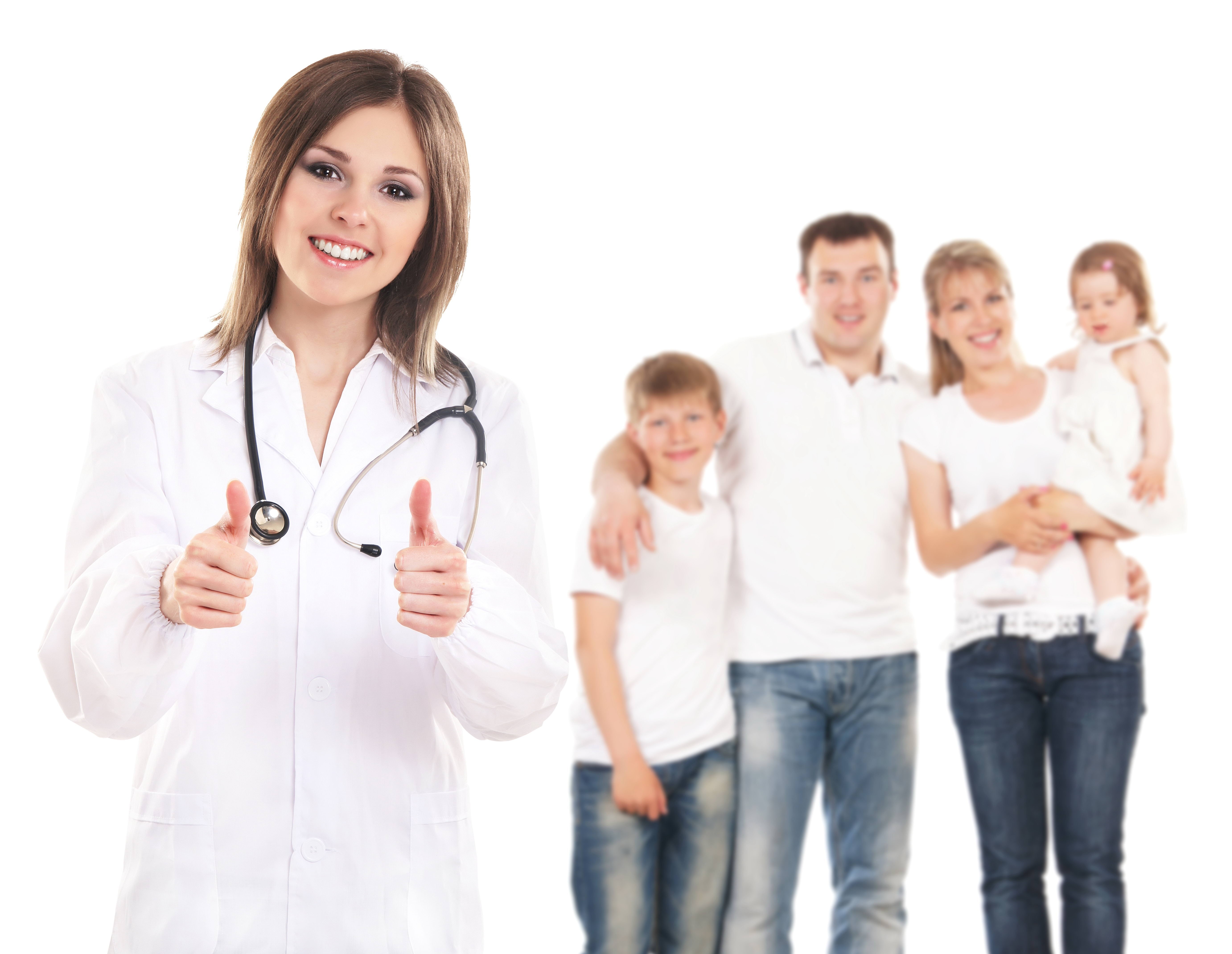 Doctor with family in background
