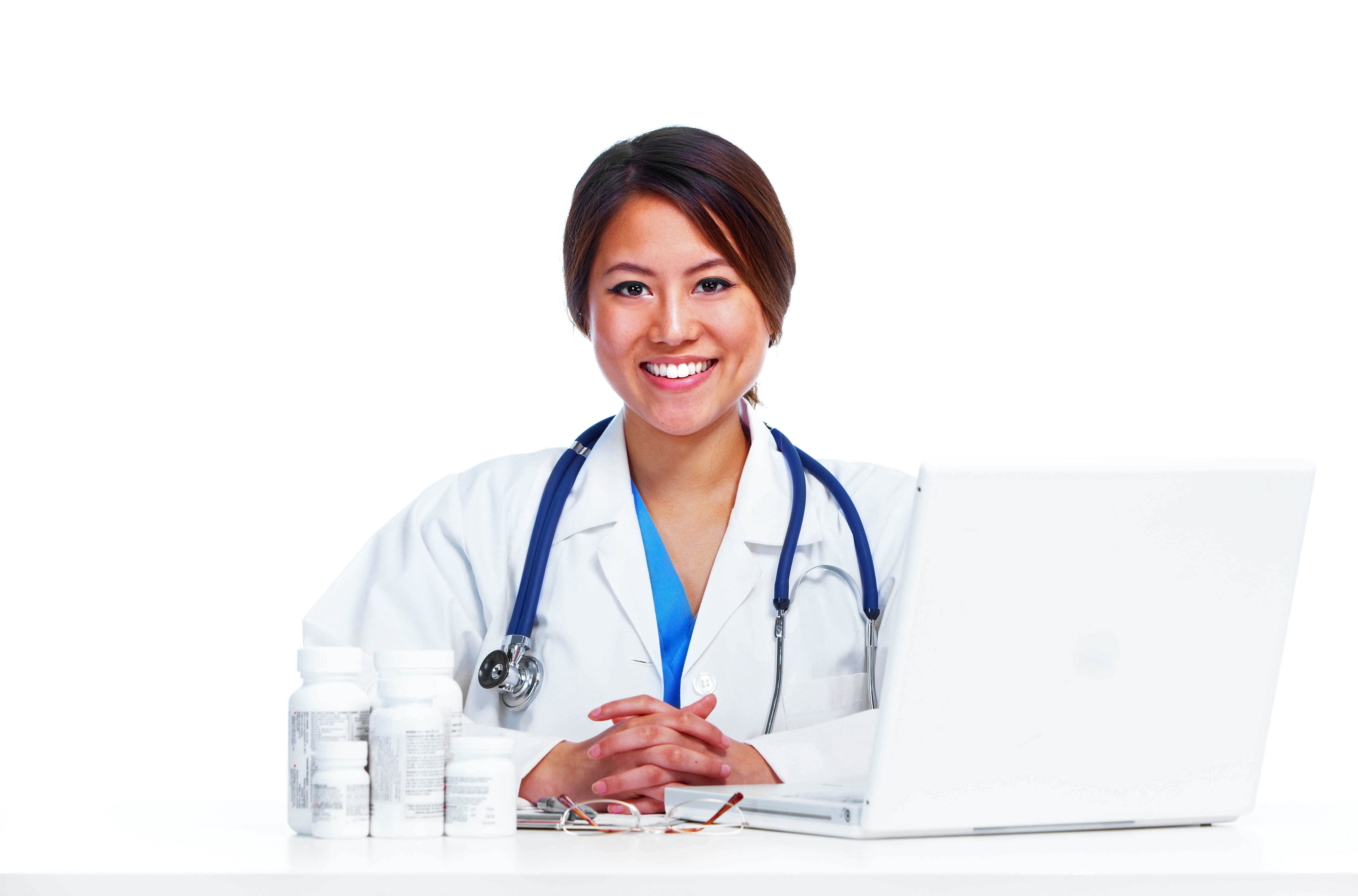 doctor with laptop and medicine
