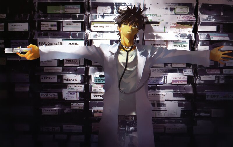 doctor with syringe in pharmacy