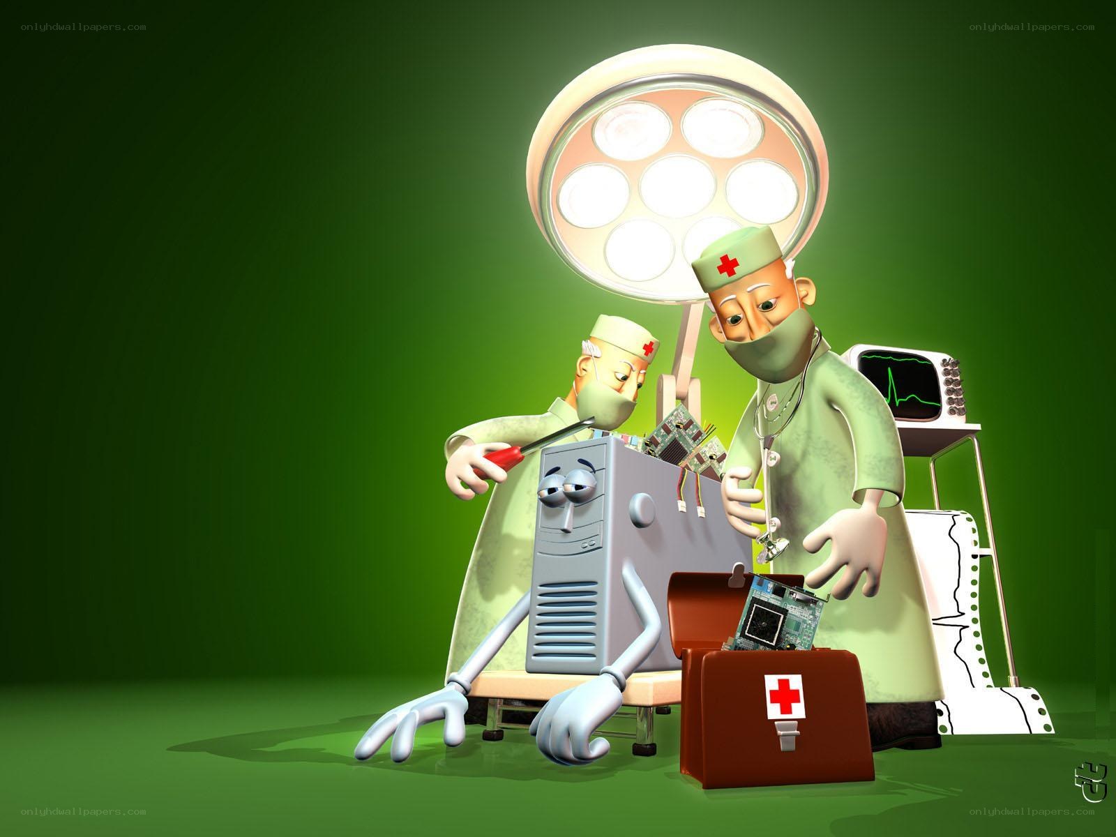 Doctors operating on a computer