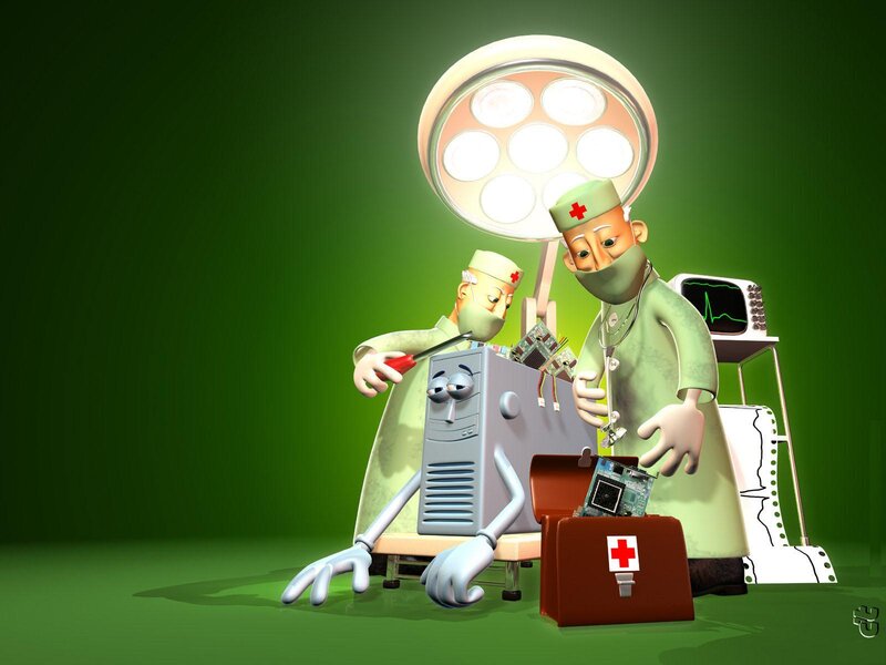 Doctors Operating on Computer