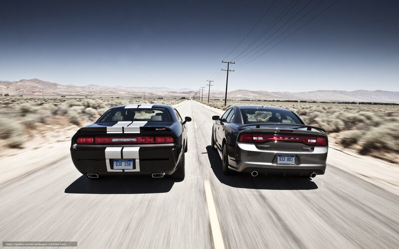 Dodge cars on desert road