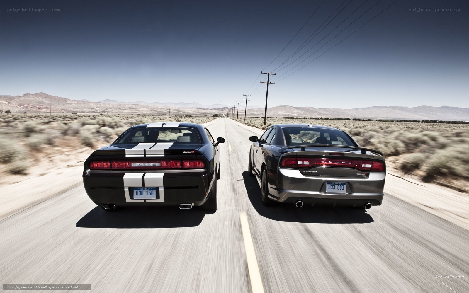 Dodge cars on desert road