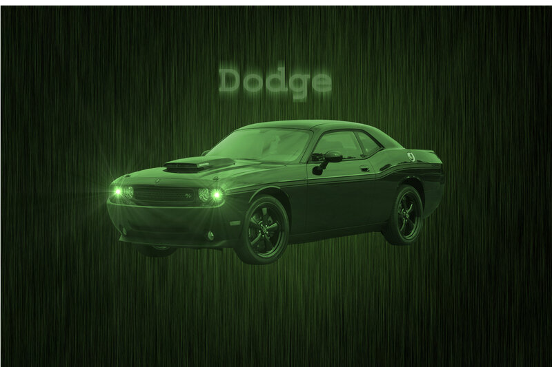 Dodge Challenger in green light