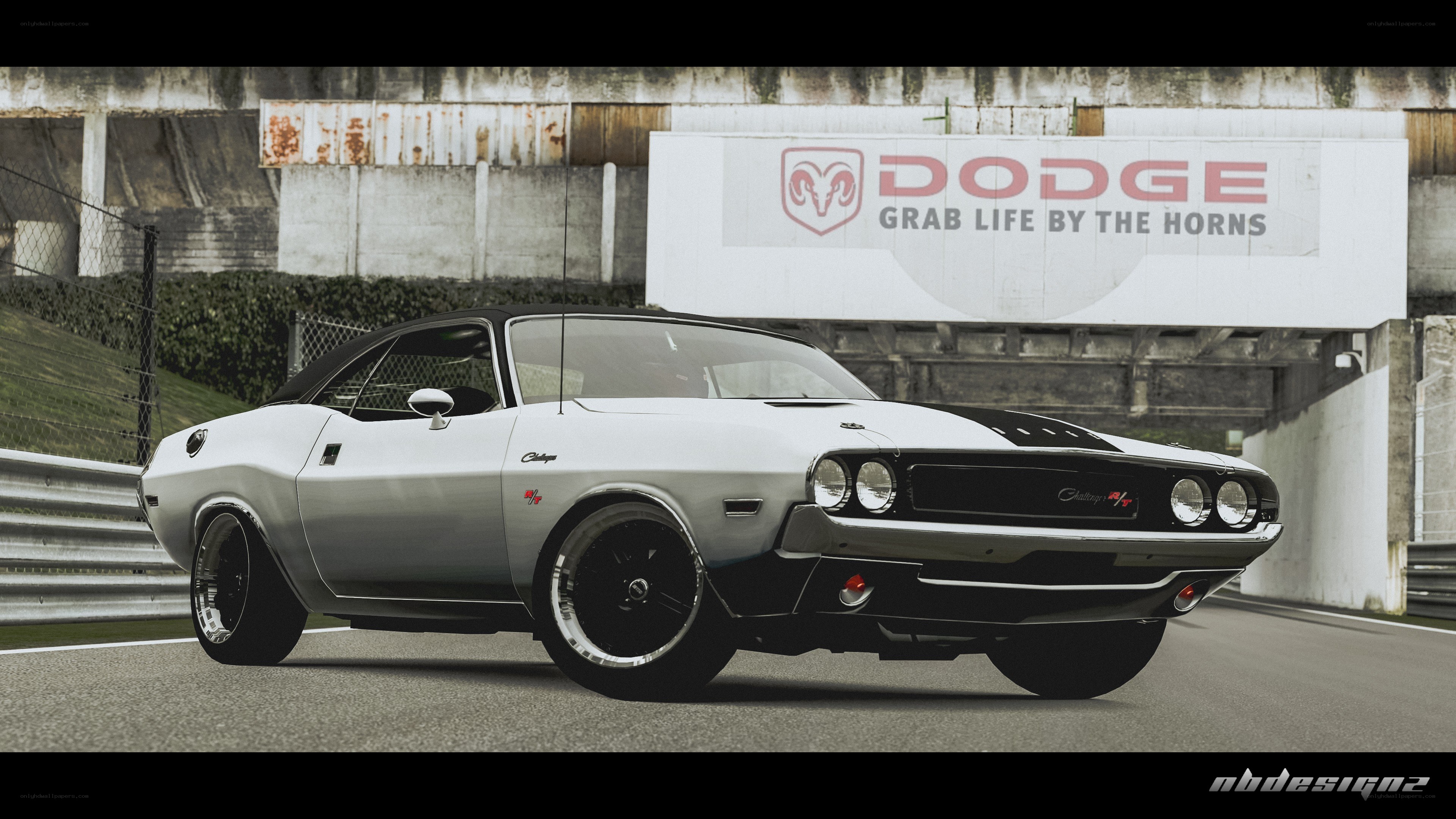 Dodge Challenger on a racetrack
