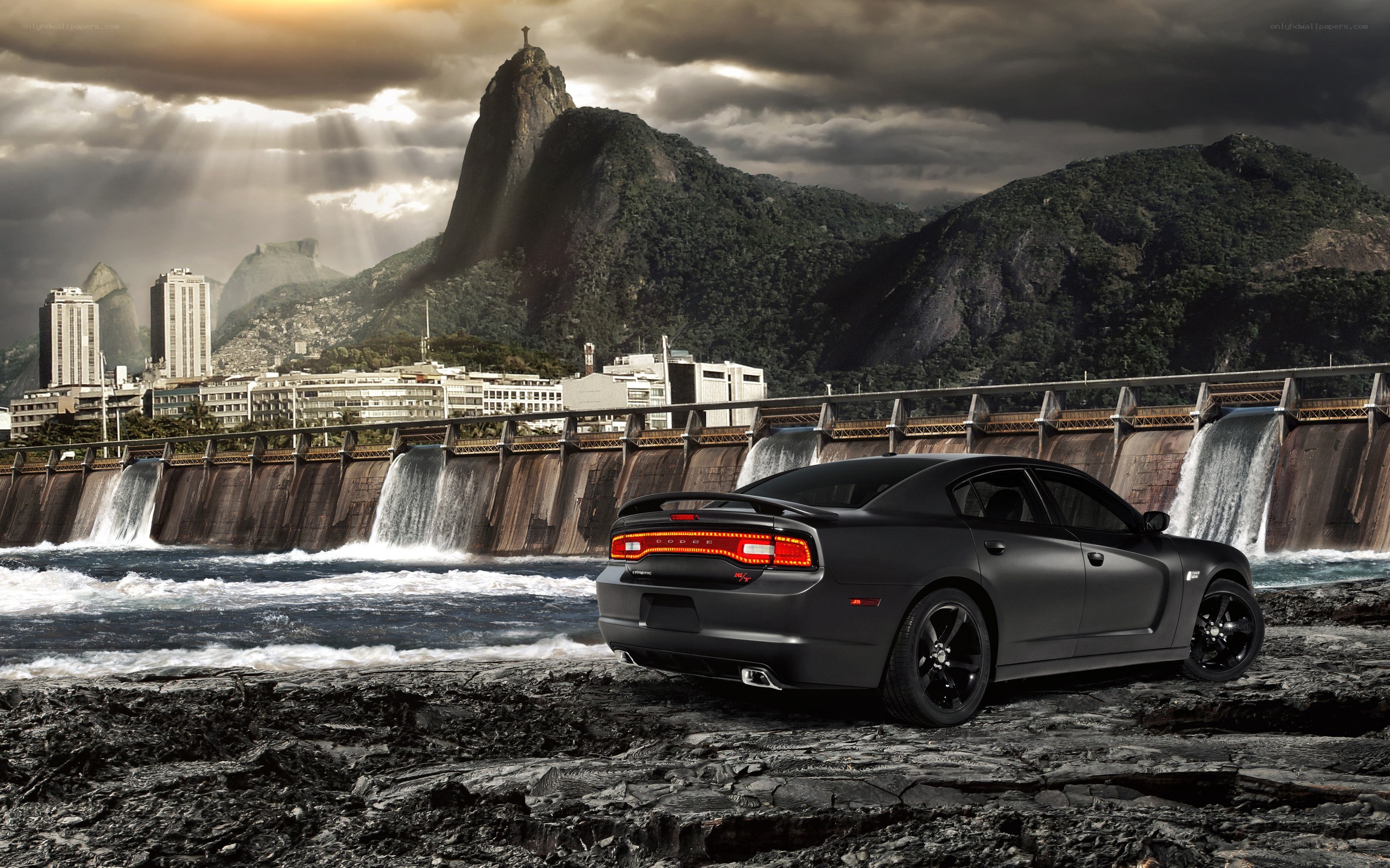 Dodge Charger by a dam