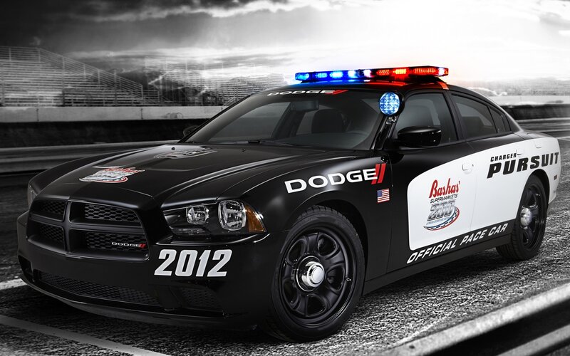 Dodge Charger Police Car — Black, Dramatic, Photograph