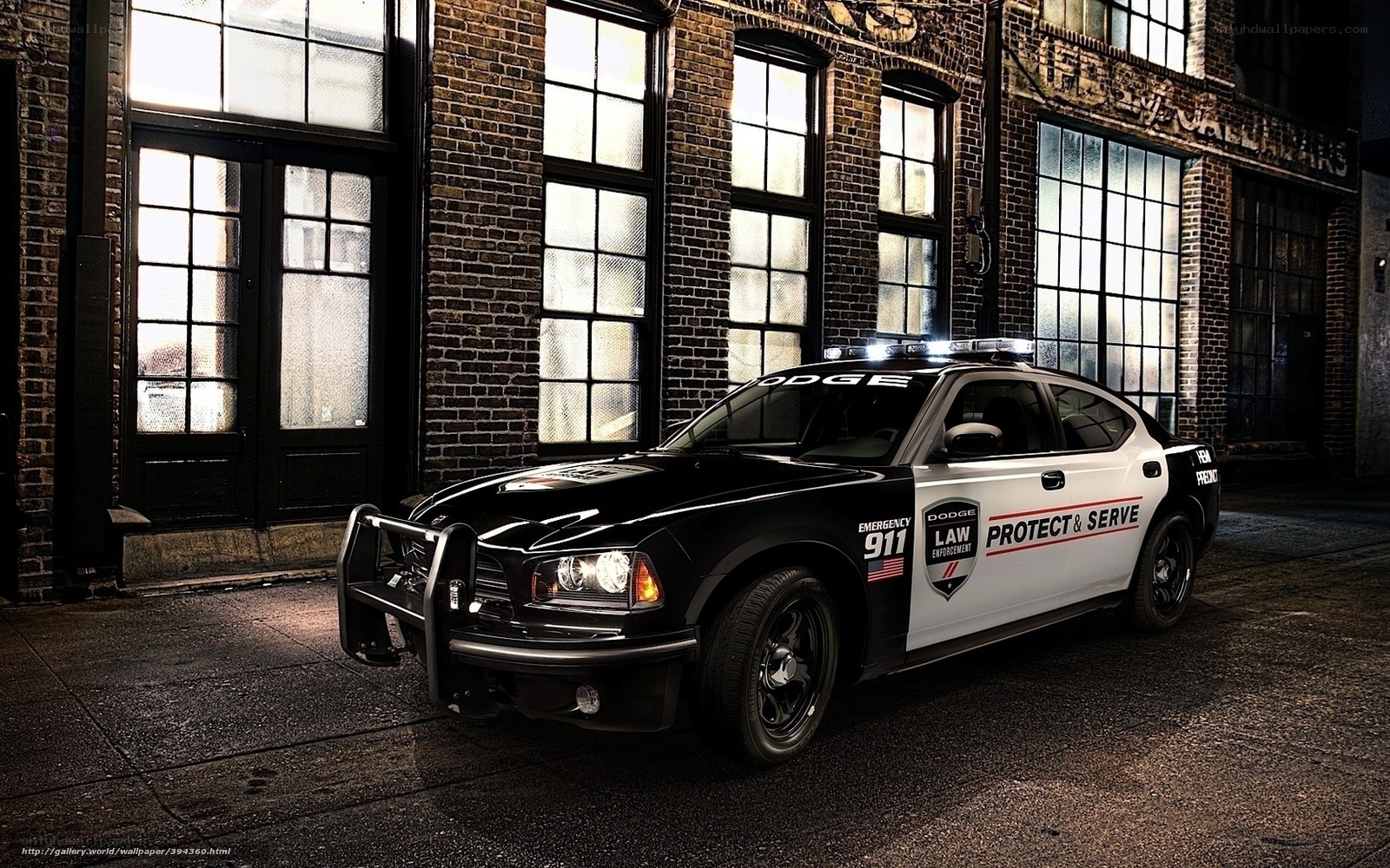 Dodge police car at night