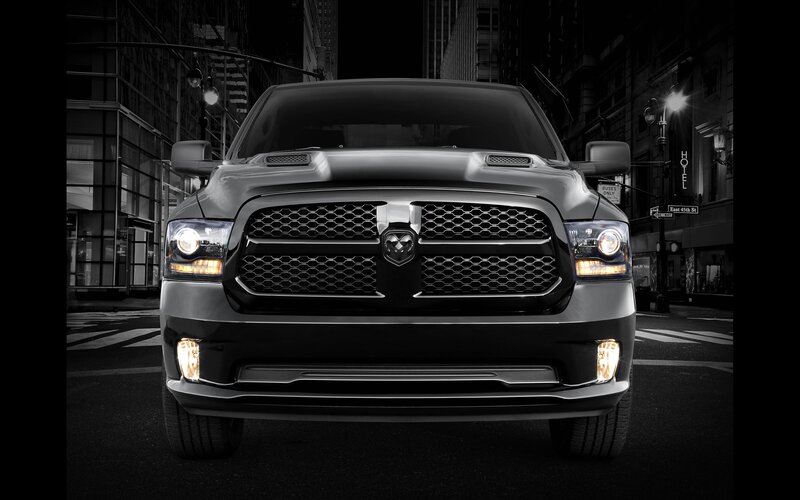 Dodge Ram in city at night