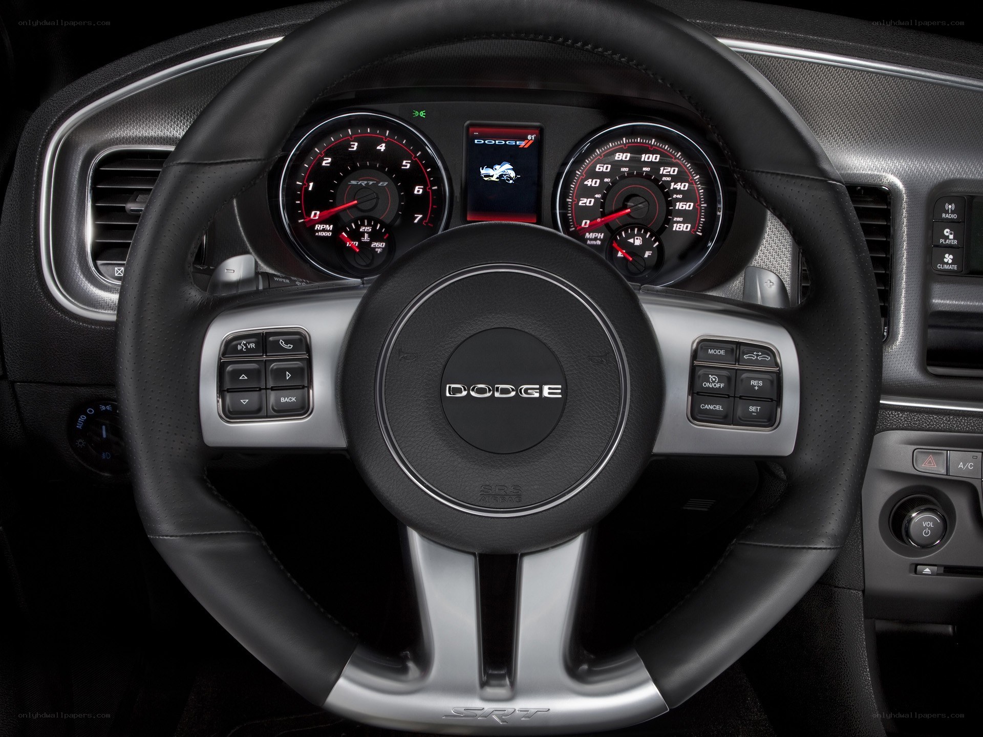 Dodge SRT steering wheel and dashboard