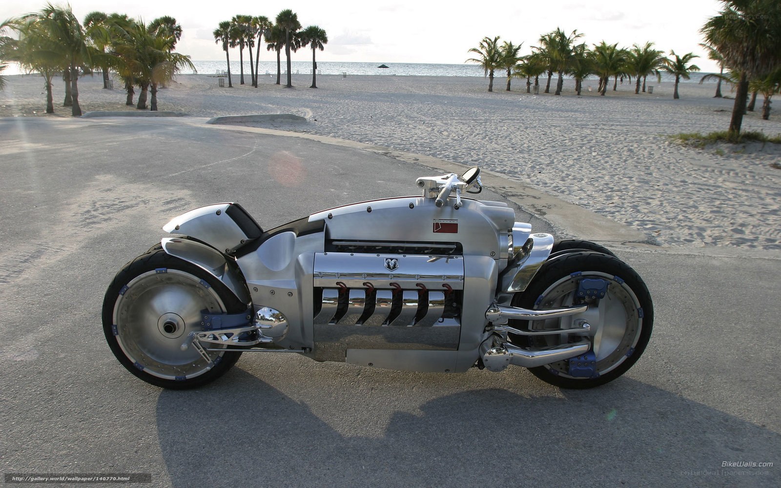 Dodge Tomahawk motorcycle on beach