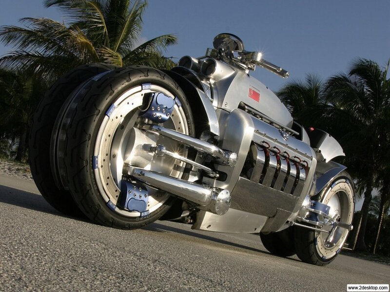 Dodge Tomahawk Motorcycle — Silver, Dramatic, Afternoon, Photograph, Palm Trees
