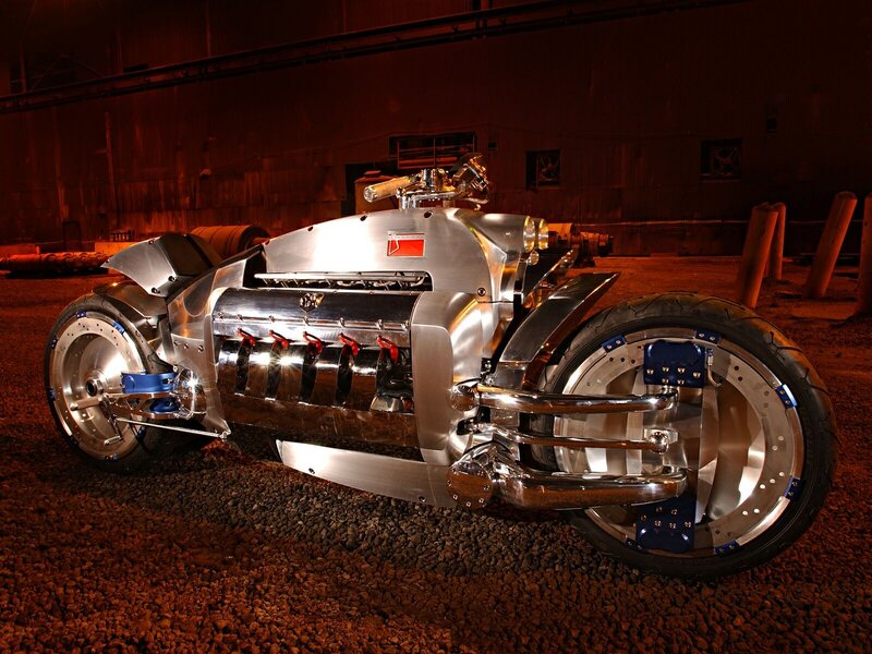 Dodge Tomahawk Motorcycle — Silver, Dramatic, Night, Photograph