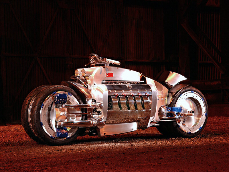 Dodge Tomahawk Motorcycle — Silver, Dramatic, Photograph