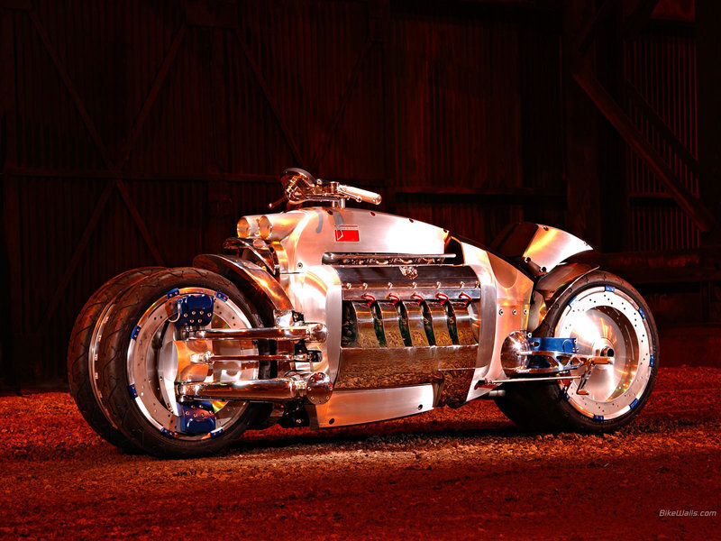 Dodge Tomahawk Motorcycle — Silver, Dramatic, Photograph, Wooden Wall, Dirt Ground, Red, Black