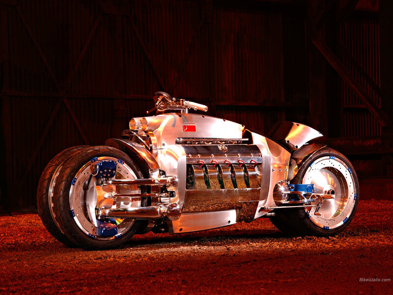 Dodge Tomahawk Motorcycle — Silver, Dramatic, Photograph, Wooden Wall, Dirt Ground, Red