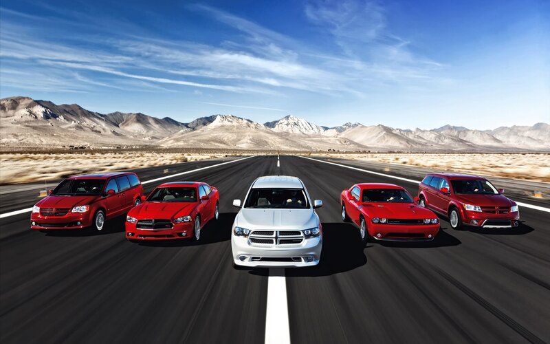 Dodge vehicles on a desert road