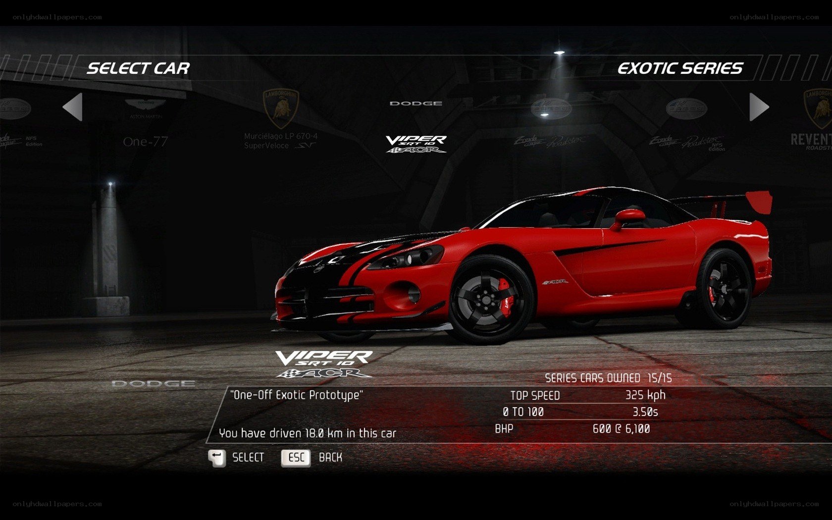 Dodge Viper SRT10 ACR car selection