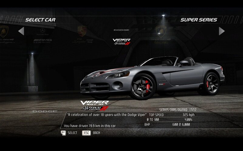 Dodge Viper SRT10 car selection