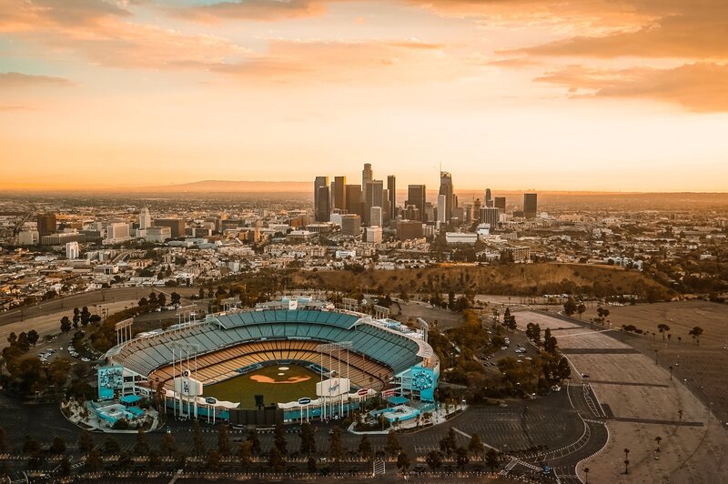 Dodgers Stadium at sunset