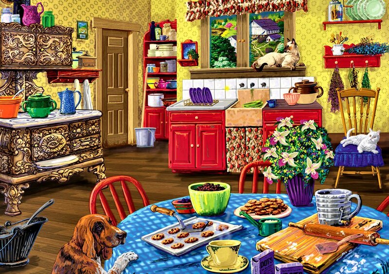 Dog and Cat in Kitchen — Yellow