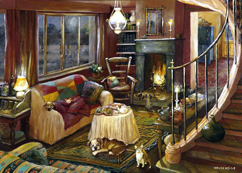 Dog and Cat in Living Room — Brown