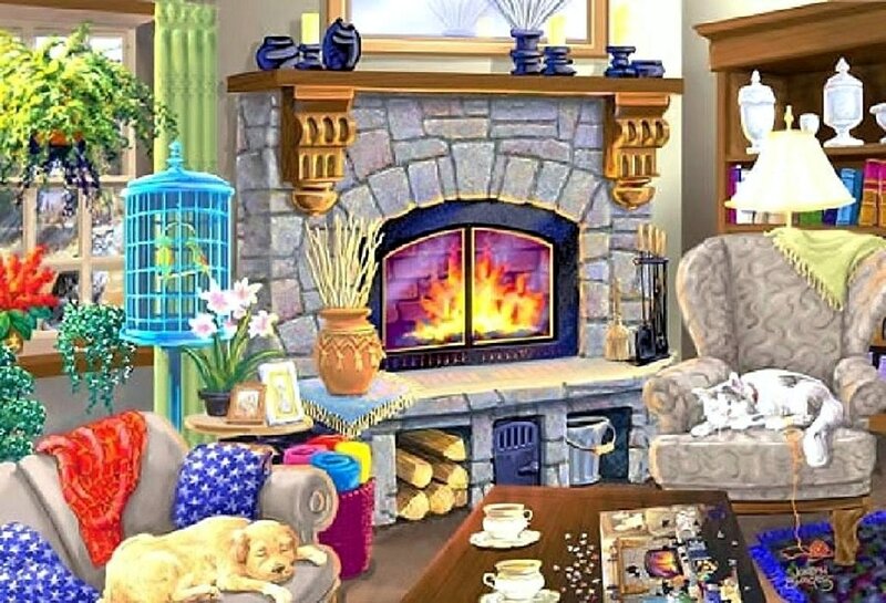 Dog and Cat in Living Room — Gray