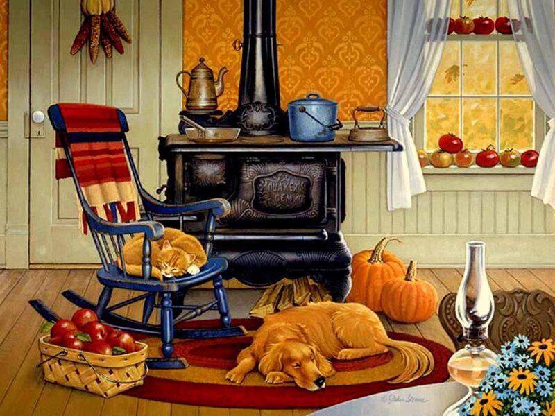 Dog and Cat in Living Room — Orange