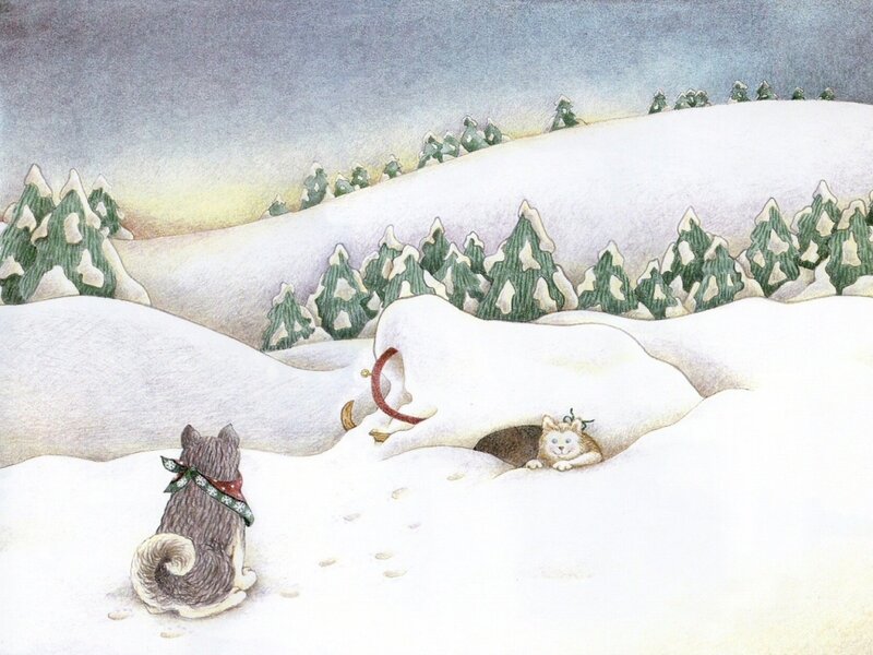 Dog and Cat in Snow